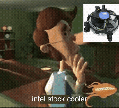 Cartoon Character Says Intel Stock Cooler In Front Of Fan GIF