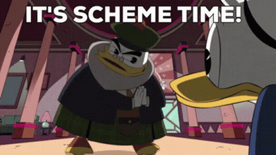 Cartoon Character Says It's Scheme Time Next To Another GIF