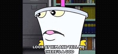 Cartoon Character Says Look At Him And Tell Me There's God GIF