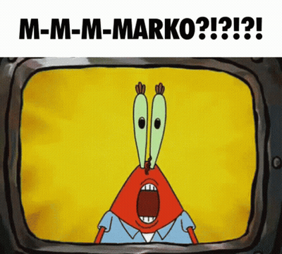 Cartoon Character Says M-M-M-Marko On Yellow Screen GIF