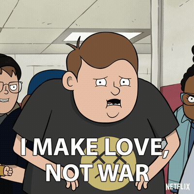 Cartoon Character Says Make Love Not War GIF
