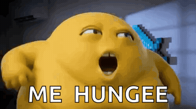 Cartoon Character Says Me Hungee With Mouth Open GIF