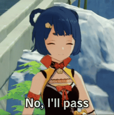 Cartoon Character Says No I'll Pass In Front Of Waterfall GIF