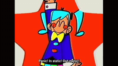 Cartoon Character Says Panic in Static and Out-Manic