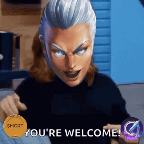 Cartoon Character Says Youre Welcome In Front Of Coin That Says Mcrt GIF