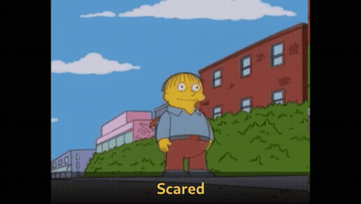 Cartoon Character Scared In Front Of Building GIF