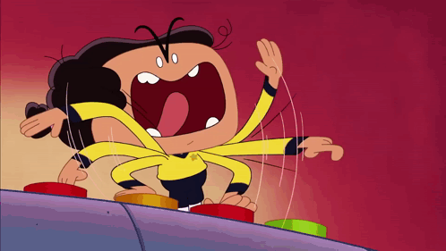 Cartoon Character Screaming While Standing On Buttons GIF