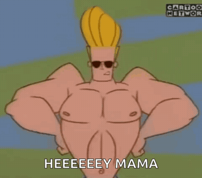 Cartoon Character Shirtless Hands On Hips Saying Heeeeey Mama GIF