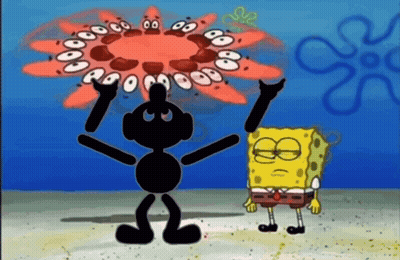 Cartoon Character Silhouette Standing On Table Green Field GIF
