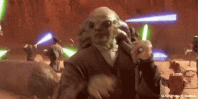Cartoon Character Singing Into Microphone Holding Donut and Lightsaber