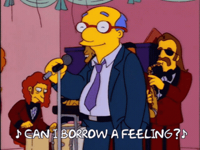 Cartoon Character Singing Into Microphone Saying Can I Borrow A Feeling GIF