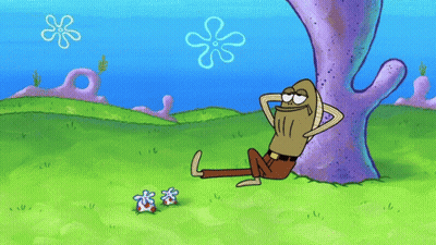 Cartoon Character Sits Under Tree With Flower GIF