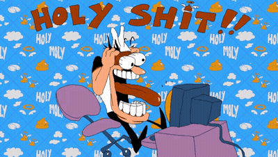Cartoon Character Sitting At Computer Saying Holy Shit GIF