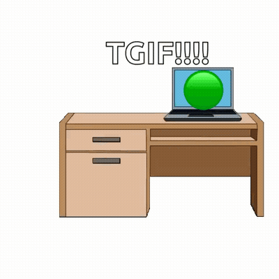 Cartoon Character Sitting At Desk With Laptop And Green Ball GIF