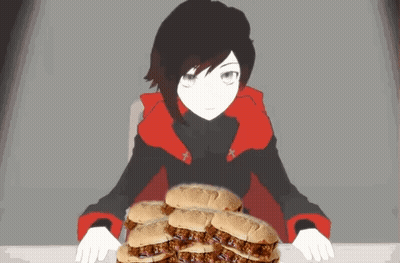 Cartoon Character Sitting At Table With Sandwiches GIF