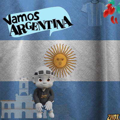 Cartoon Character Sitting Before Vamos Argentina Flag GIF