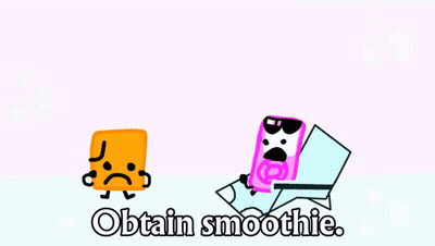 Cartoon Character Sitting In Chair Next To Smoothie GIF