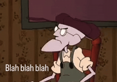 Cartoon Character Sitting in Chair Saying Blah Blah Blah