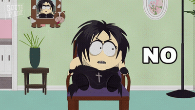 Cartoon Character Sitting in Chair Saying No