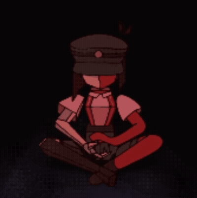 Cartoon Character Sitting In Dark Room Holding Hands GIF