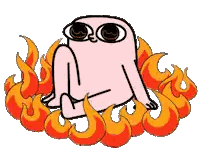 Cartoon Character Sitting In Flames Sticker