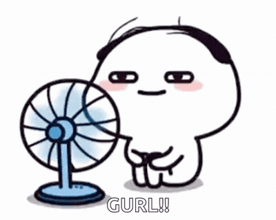 Cartoon Character Sitting In Front Of Fan Saying Gurl! GIF