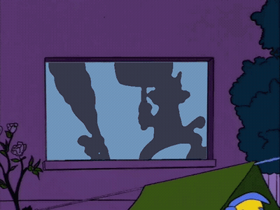 Cartoon Character Sitting In Green Tent GIF