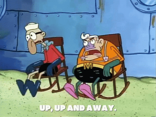 Cartoon Character Sitting In Rocking Chair Beside Another GIF