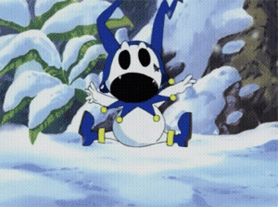 Cartoon Character Sitting In Snow With Arms Outstretched GIF