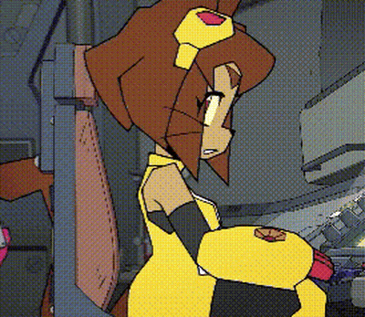 Cartoon Character Sitting In Yellow Shirt GIF