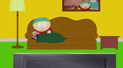 Cartoon Character Sitting On Couch Eating Lays Chips GIF