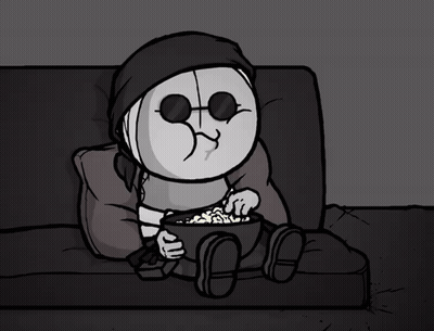 Cartoon Character Sitting On Couch Eating Popcorn GIF