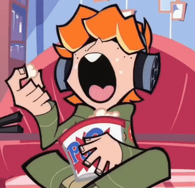 Cartoon Character Sitting On Couch Eating Popcorn GIF