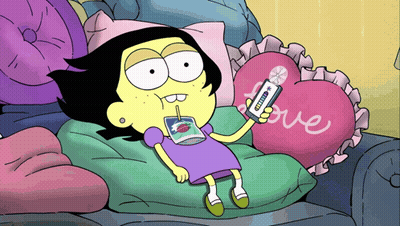 Cartoon Character Sitting On Couch Holding Remote And Drink GIF