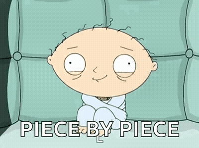 Cartoon Character Sitting On Couch Piece By Piece GIF
