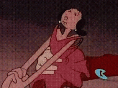 Cartoon Character Sitting On Couch With Long Arm GIF