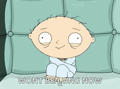 Cartoon Character Sitting On Couch Wont Be Long Now GIF