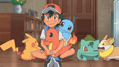 Cartoon Character Sitting On Floor Holding Pokemon GIF