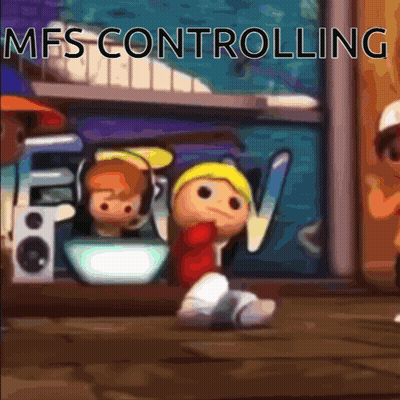 Cartoon Character Sitting On Floor With MFS Controlling GIF