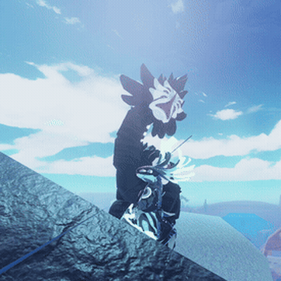 Cartoon Character Sitting on Rock in Sky