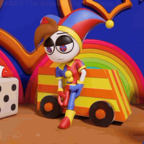 Cartoon Character Sitting On Toy Truck Rainbow Adazi GIF