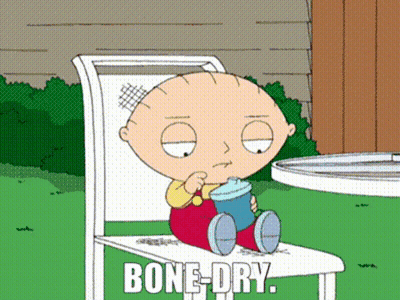 Cartoon Character Sitting With Bone Dry Text GIF