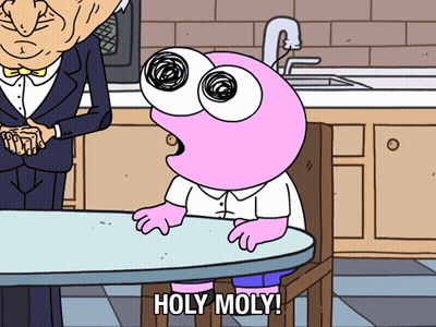 Cartoon Character Sitting With Holy Moly GIF