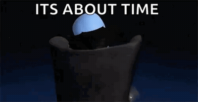 Cartoon Character Sitting With It's About Time GIF