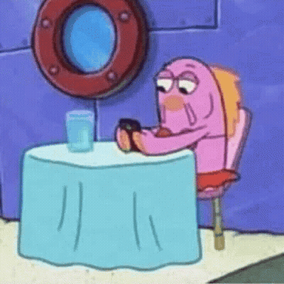Cartoon Character Sitting With Water Glass And Phone GIF
