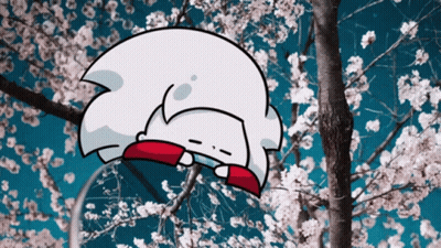Cartoon Character Sleeping In Tree With Flowers GIF
