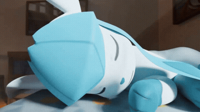 Cartoon Character Sleeping With Blue Pillow On Head GIF