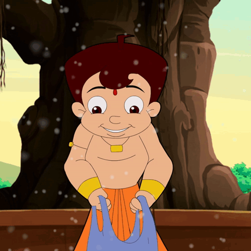 Cartoon Character Smiling And Holding Blue Bag GIF