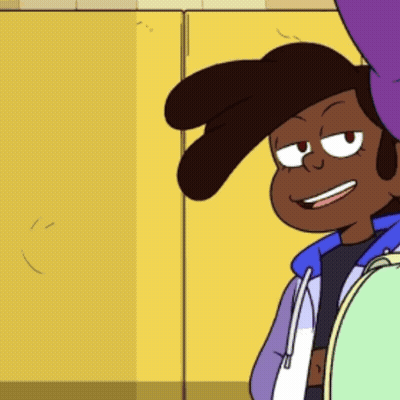 Cartoon Character Smiling In Front Of Yellow Wall GIF