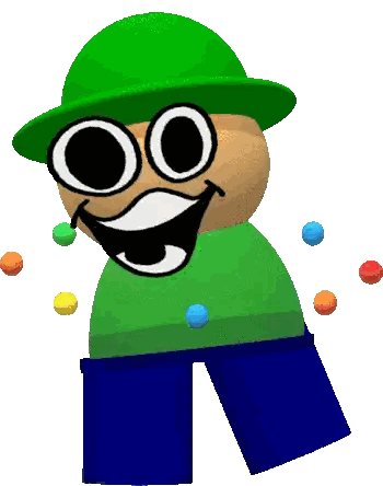 Cartoon Character Smiling In Green Hat And Blue Pants Sticker